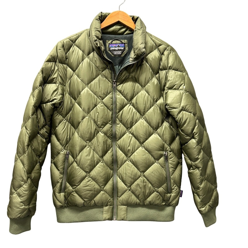 Patagonia Prow Bomber Womens Large Diamond Quilted Green Puffer Jacket Full Zip